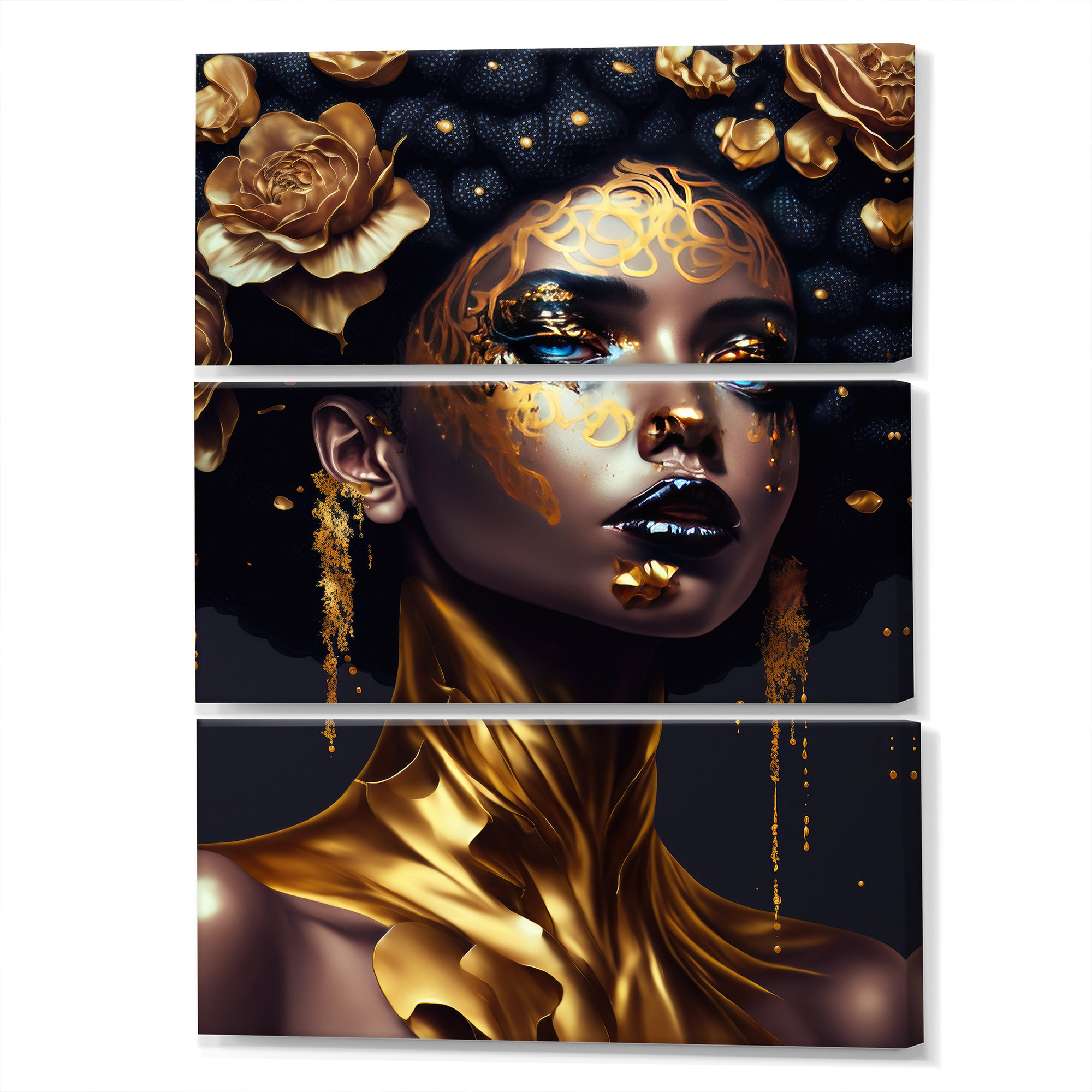 Everly Quinn " Gold And Black Floral Woman III " 3 Pieces Wayfair